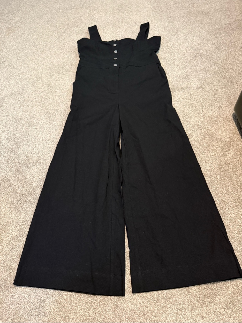 White Birch Wide-Leg Black Jumpsuit with Button Front